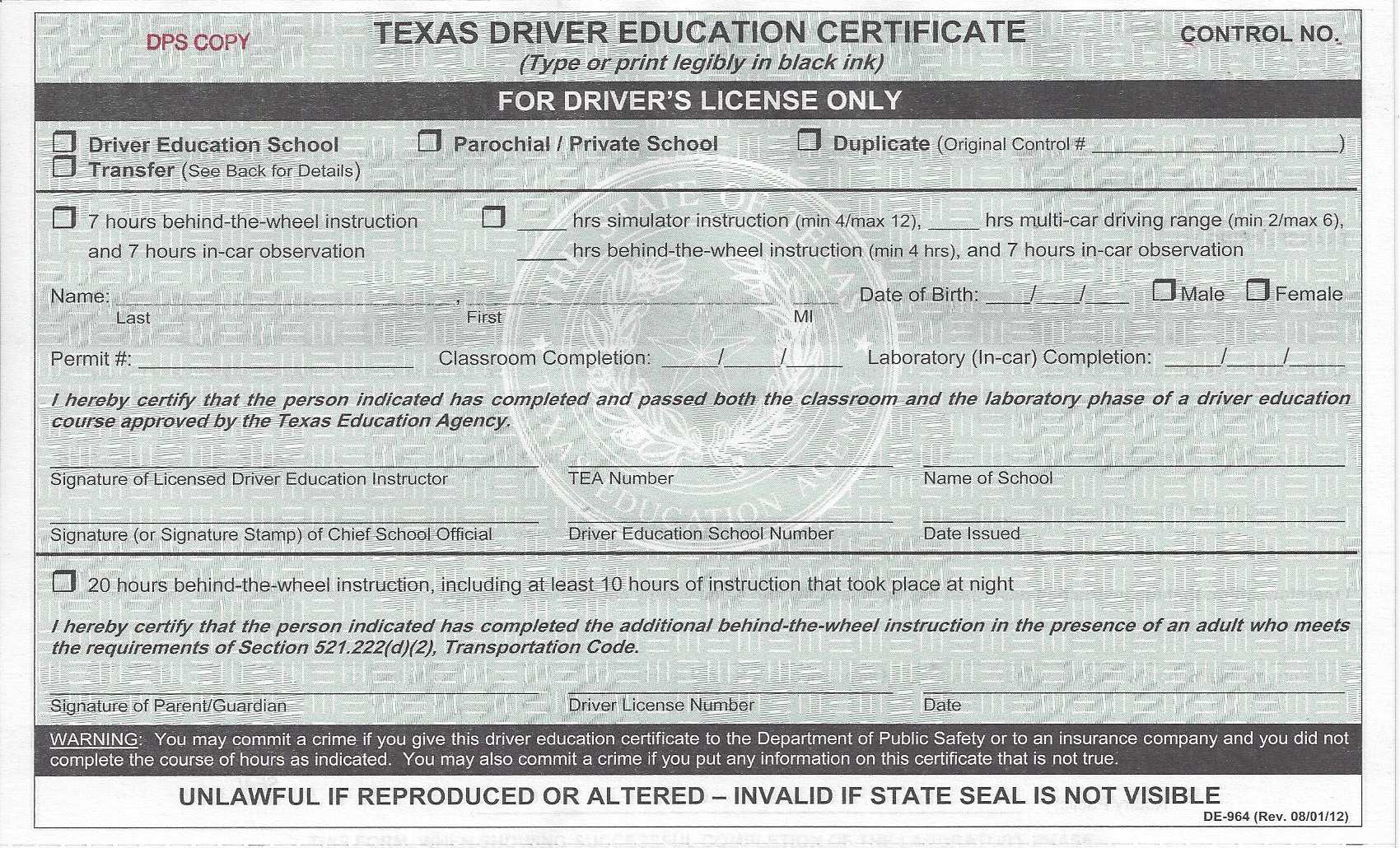 Does Driving School Certificates Expire Texas intensivecake
